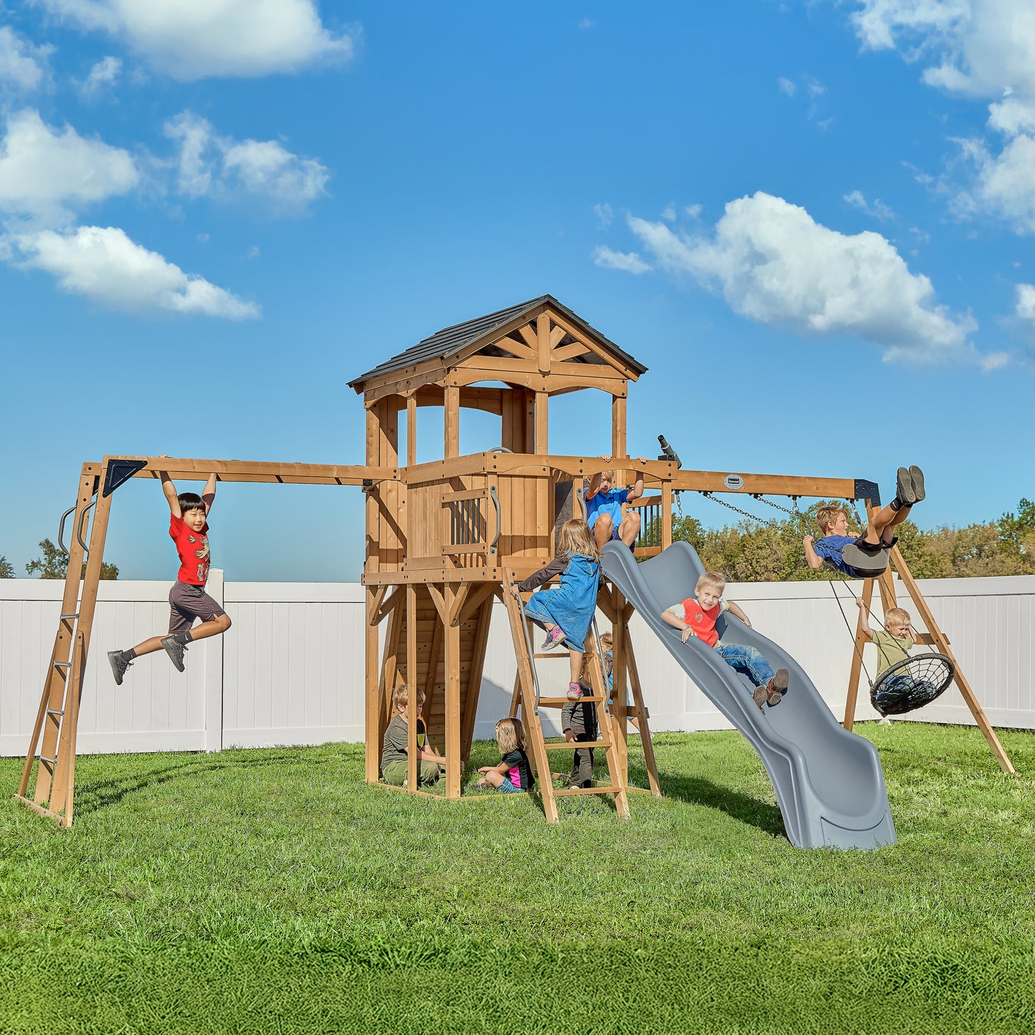 Dover Bay Swing Set with Monkey Bars — Backyard Discovery cedar playsets