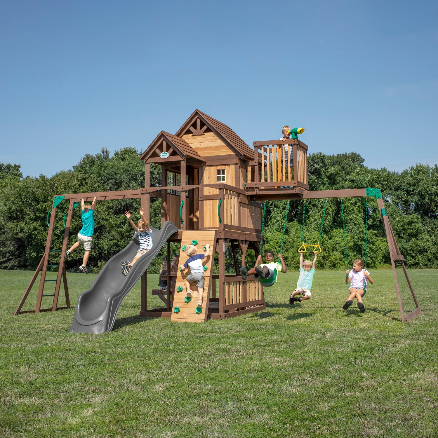 Skyfort II with Wave Slide — Backyard Discovery cedar playsets