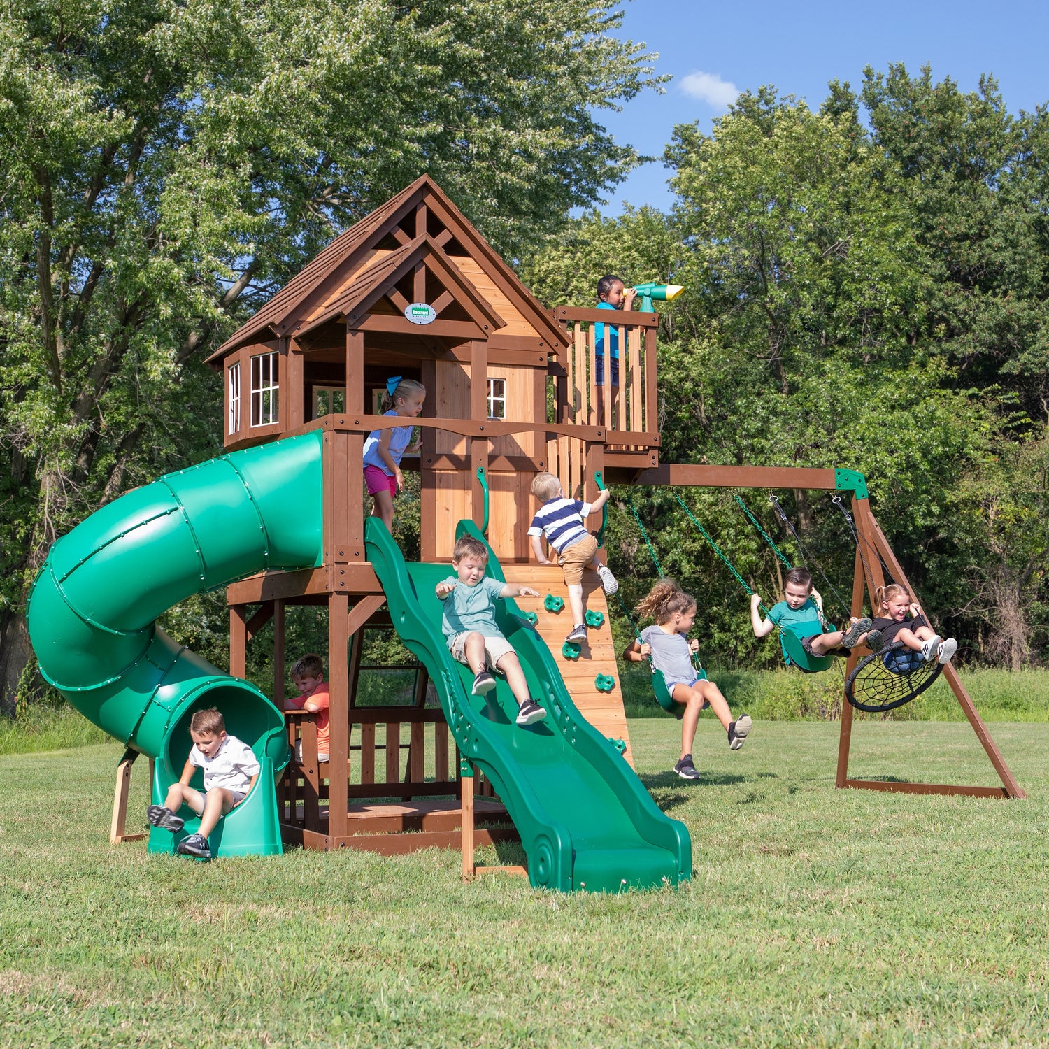 Skyfort II With Spiral Tube Slide — Backyard Discovery cedar playsets