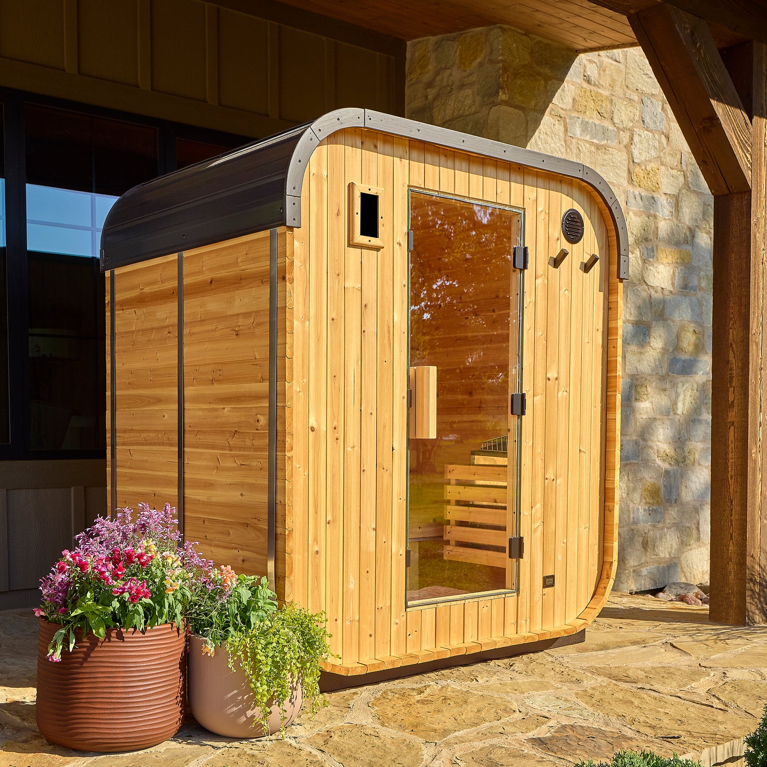 Lennon Outdoor Cube Sauna – 2–4 Person — Backyard Discovery cedar saunas