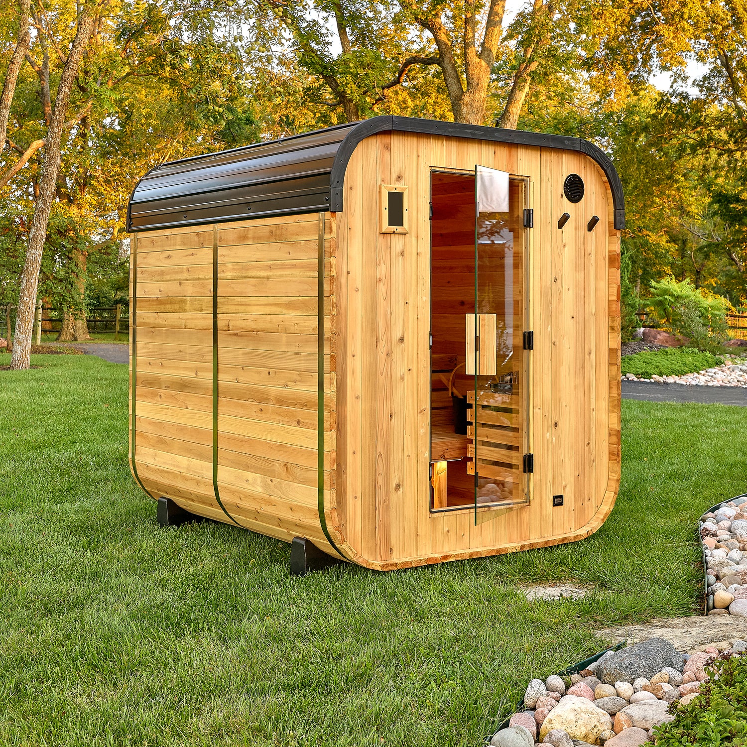 Lennon Outdoor Cube Sauna – 4–6 Person — Backyard Discovery cedar saunas